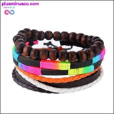 Plus Minus Co 4-6PC Vintage Multilayer Leather Bracelet For Men Fashion, view 3