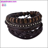 Plus Minus Co 4-6PC Vintage Multilayer Leather Bracelet For Men Fashion, view 4