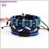 Plus Minus Co 4-6PC Vintage Multilayer Leather Bracelet For Men Fashion, view 5