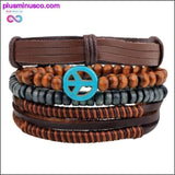 Plus Minus Co 4-6PC Vintage Multilayer Leather Bracelet For Men Fashion, view 6