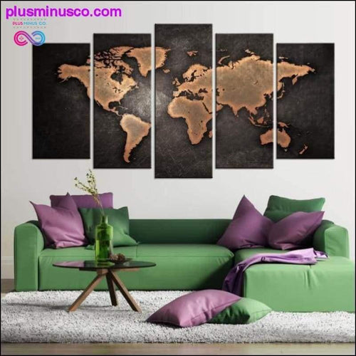 Plus Minus Co 5 Pcs/Set Modern Abstract World Map Canvas Painting