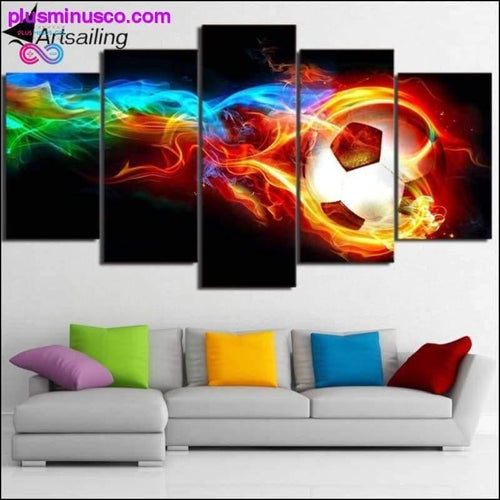 Plus Minus Co 5 piece canvas art burning fire Soccer Ball for