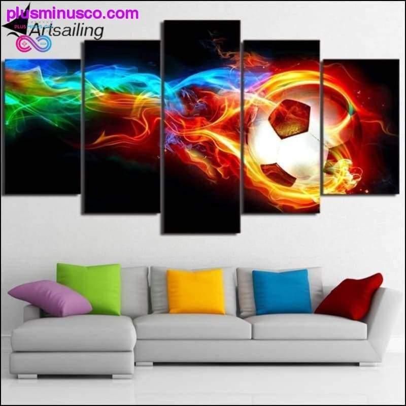 Plus Minus Co 5 piece canvas art burning fire Soccer Ball for