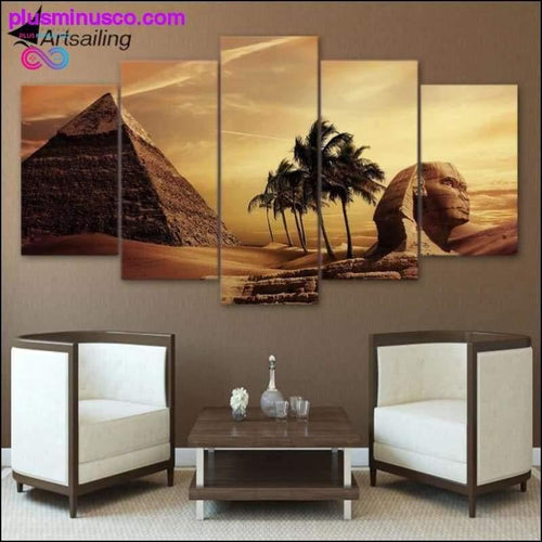 Plus Minus Co 5 Piece Canvas Art Egyptian Pyramids Painting for Living