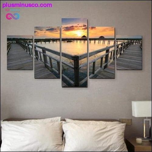 Plus Minus Co 5 piece the sunset wall art dusk pier decorative canvas
