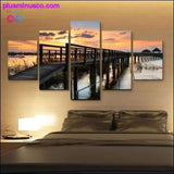 Plus Minus Co 5 piece the sunset wall art dusk pier decorative canvas, view 2