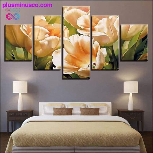 Plus Minus Co 5 Pieces Canvas Champagne Tulips Flower Paintings Wall Home
