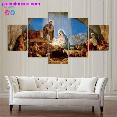 Plus Minus Co 5 Pieces Canvas Painting: Birth of Lord Jesus Christ, Home