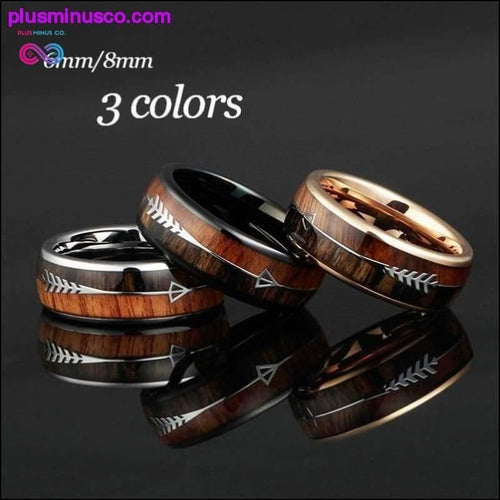 Plus Minus Co 6/8mm Tungsten Carbide with Natural Koa Wood Arrow Inlay