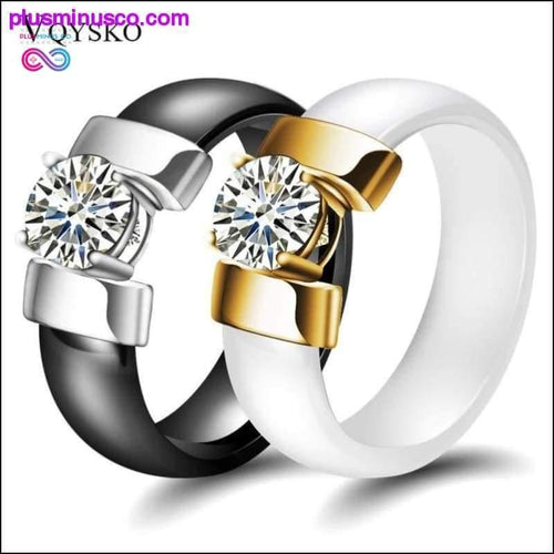 Plus Minus Co 6mm White Black Ceramic Rings Plus Cubic Zirconia For Women