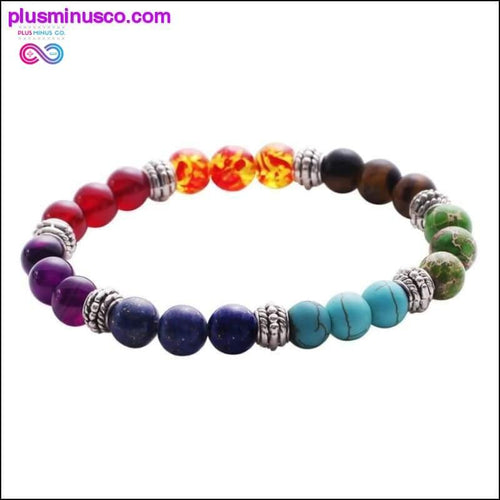 Plus Minus Co 7 Chakra Mixed Stone Healing Chakra Pray Mala Bracelet Lava