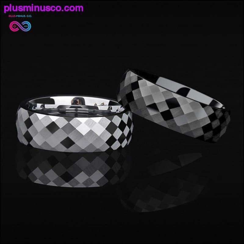 Plus Minus Co 7mm Silver/Black Two Tones Tungsten Wedding Ring Multi Facet
