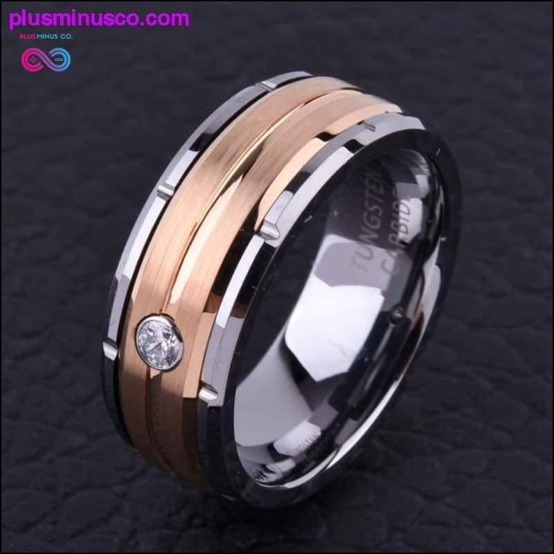 Plus Minus Co 8mm Men's Tungsten Carbide Wedding Ring Silver Rose Gold CZ