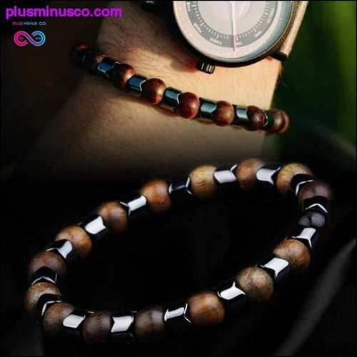 Plus Minus Co 8MM Sandalwood Natural stone Hematite Wood Charm Beaded
