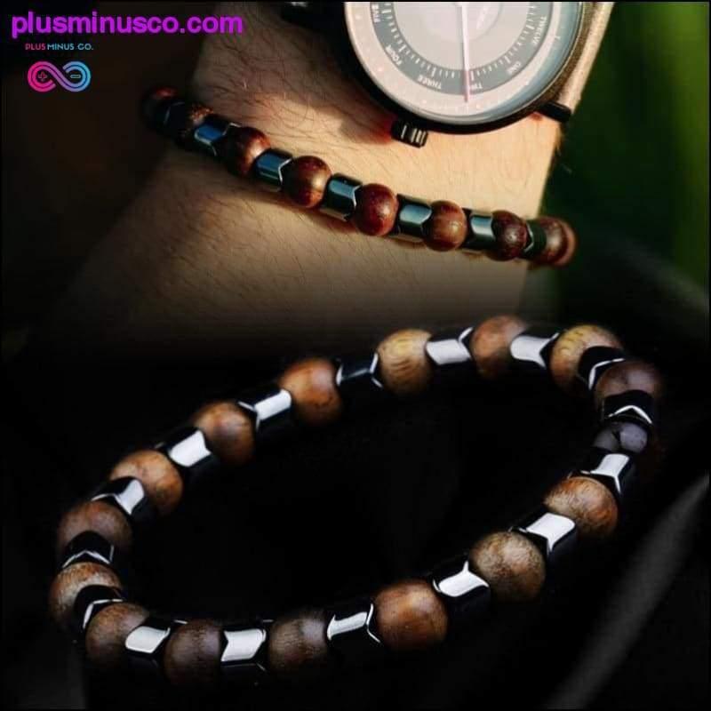Plus Minus Co 8MM Sandalwood Natural stone Hematite Wood Charm Beaded