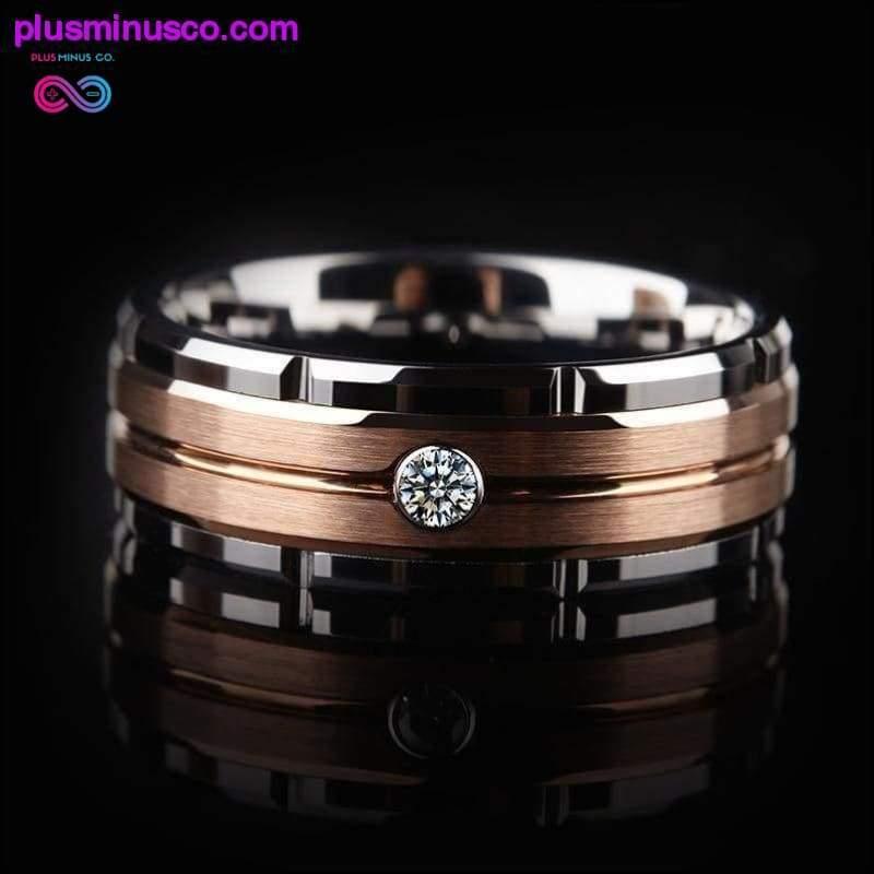 Plus Minus Co 8mm Tungsten Rose-Gold Plating Brushed Finishing with White