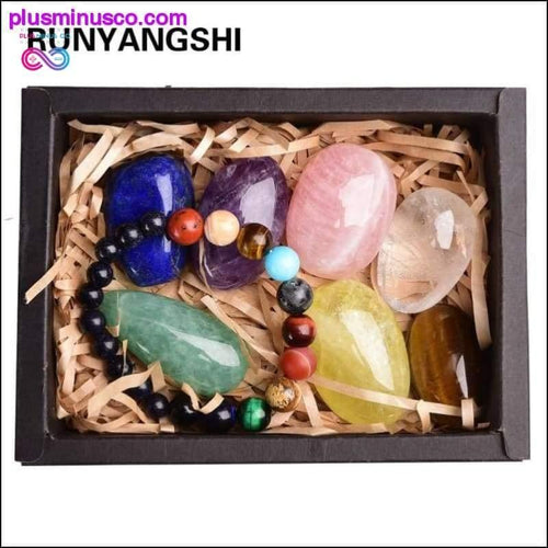Plus Minus Co 8pcs Natural crystal original stone seven Chakra Healing