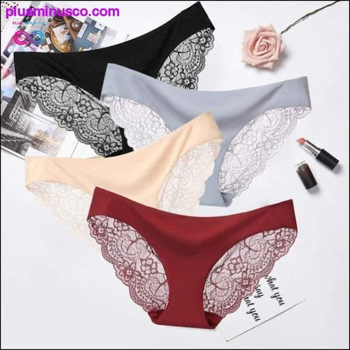 Plus Minus Co A set of 3 pcs Sexy Lace and Silk Lingerie Panties at