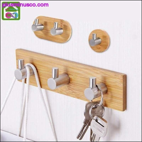 Plus Minus Co Adhesive Natural Bamboo Stainless Steel Hook Wall Clothes