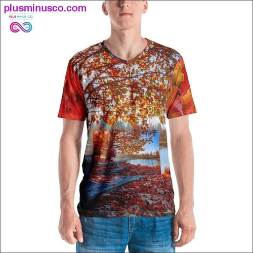 Plus Minus Co All over print, Fall autumn leaves, orange, scarlet, red,