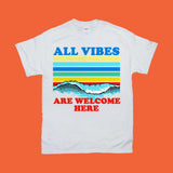 Plus Minus Co All Vibes Are Welcome Here | | Retro Sunset Waves,all vibes welcome vintage t / kindness shirt / 70s tee / mindfulness gift / hippie tops, view 3