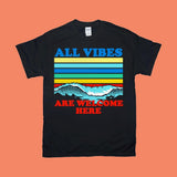Plus Minus Co All Vibes Are Welcome Here | | Retro Sunset Waves,all vibes welcome vintage t / kindness shirt / 70s tee / mindfulness gift / hippie tops, view 2