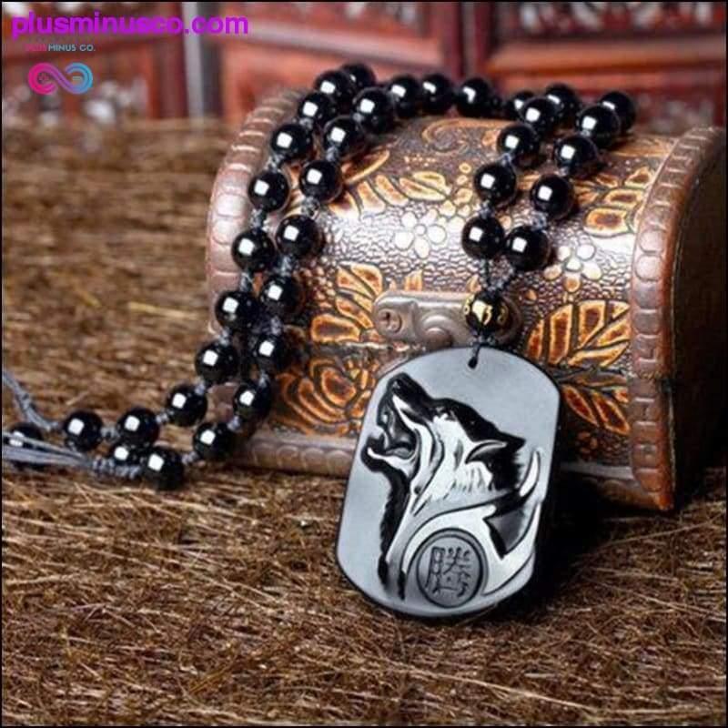 Plus Minus Co AlphaMan Black Obsidian Wolf Necklace || PlusMinusco.com
