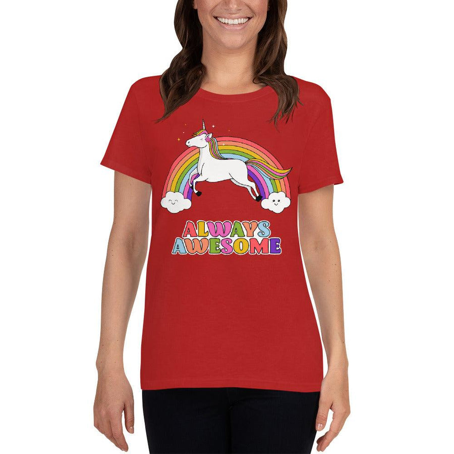 Plus Minus Co Always Awesome, Awesome Rainbow Unicorn, Women's short sleeve t-shirt,Unicorn T-shirt, Unicorn Tee, Unicorn Gift