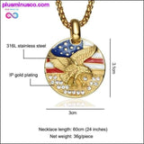 Plus Minus Co American Flag Eagle Hawk Round Gold Stainless Steel Necklace, view 2