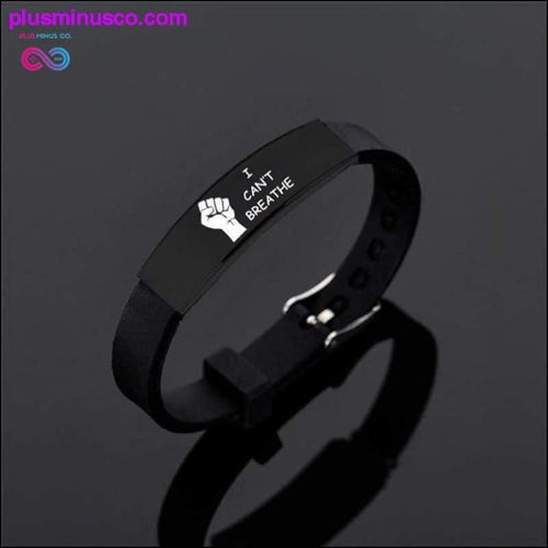 Plus Minus Co I Can't Breath Bracelets Black Stainless Steel Silicone