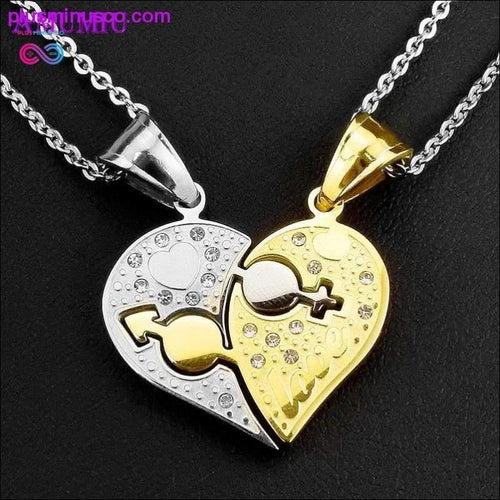 Plus Minus Co Rose gold puzzle lock hearts couples pendant necklace for