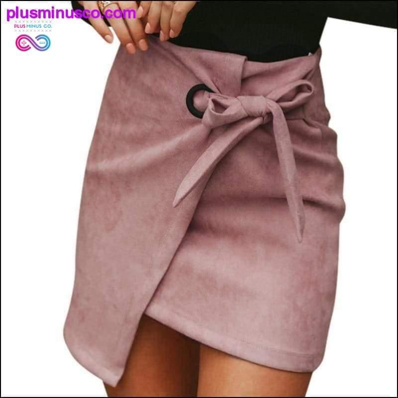 Plus Minus Co Asymmetrical sash knotted casual suede leather mini skirt at