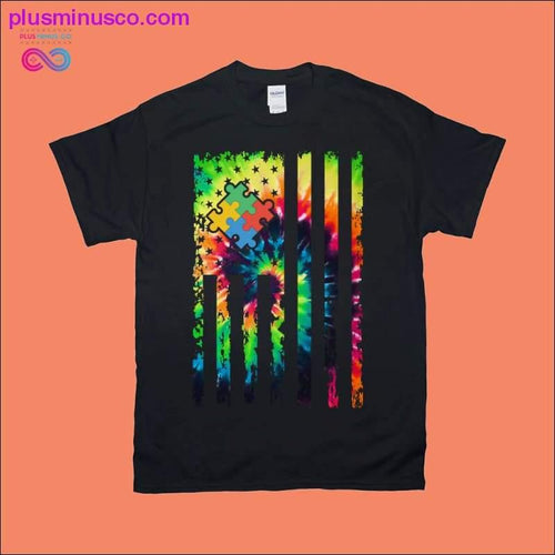 Plus Minus Co Autism Awareness | Tie Dye Grunge | American Flag T-Shirts