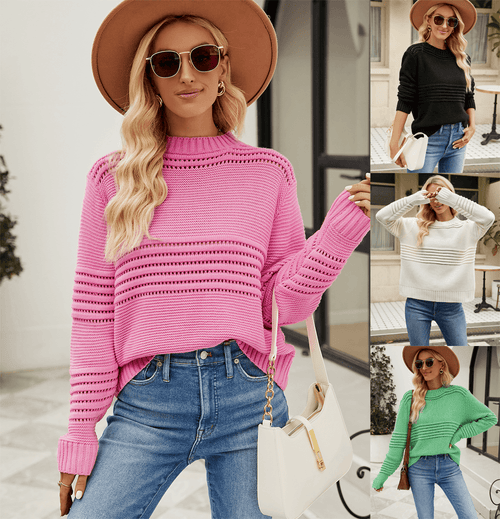 Plus Minus Co Autumn and Winter New European and American Pullover Sweater Amazon Pit Stripe Women's Knitwear Fashion Sweater Women