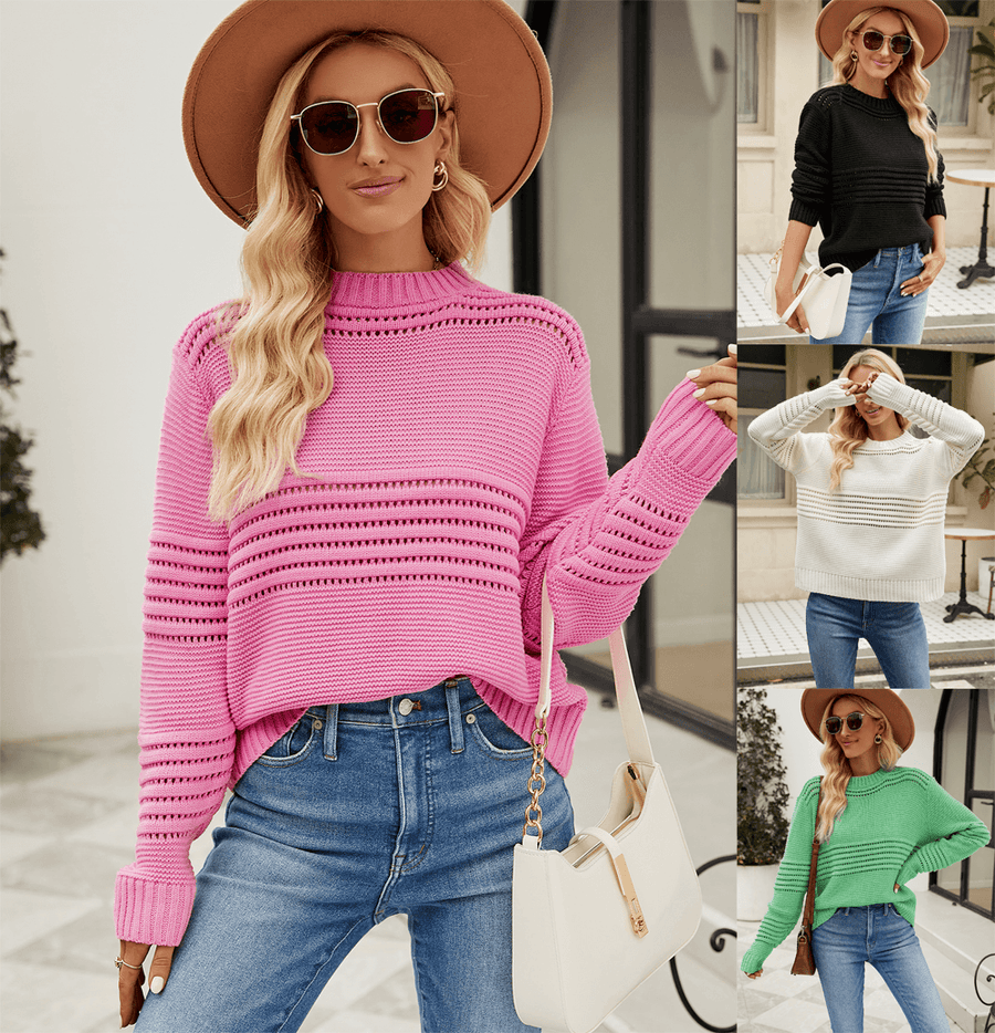 Plus Minus Co Autumn and Winter New European and American Pullover Sweater Amazon Pit Stripe Women's Knitwear Fashion Sweater Women
