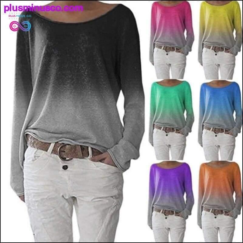 Plus Minus Co Autumn Ladies Long Sleeve T-Shirt O-Neck Sexy Gradient