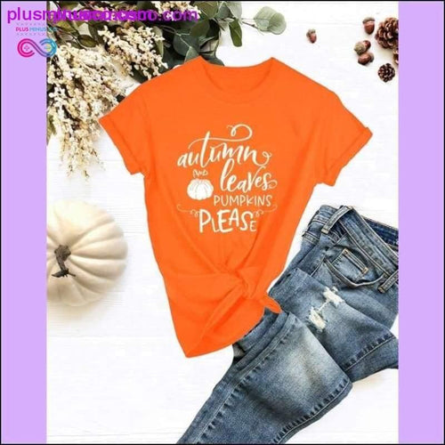 Plus Minus Co Autumn Leaves Pumpkin Please Slogan Tops Outfit ||