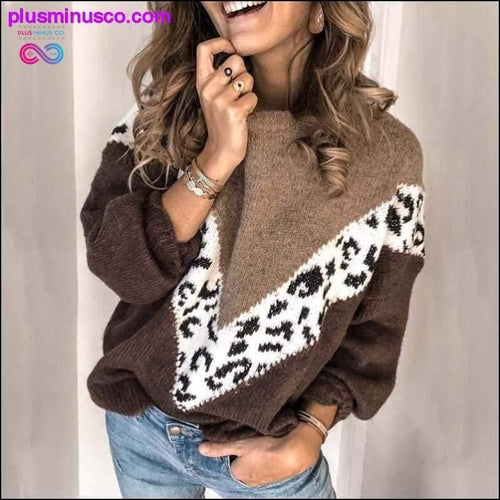 Plus Minus Co Autumn Winter Loose Leopard Print Sweater Womens Pullover
