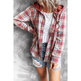 Plus Minus Co Autumn Winter Street Hooded Loose Women Plaid Shirt Jacket Turn Down Collar Long Sleeve Buttons Coat Outerwear Plus Size 3XL, view 2