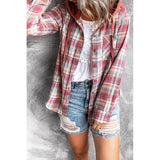 Plus Minus Co Autumn Winter Street Hooded Loose Women Plaid Shirt Jacket Turn Down Collar Long Sleeve Buttons Coat Outerwear Plus Size 3XL, view 3