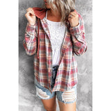 Plus Minus Co Autumn Winter Street Hooded Loose Women Plaid Shirt Jacket Turn Down Collar Long Sleeve Buttons Coat Outerwear Plus Size 3XL, view 4