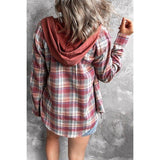 Plus Minus Co Autumn Winter Street Hooded Loose Women Plaid Shirt Jacket Turn Down Collar Long Sleeve Buttons Coat Outerwear Plus Size 3XL, view 5