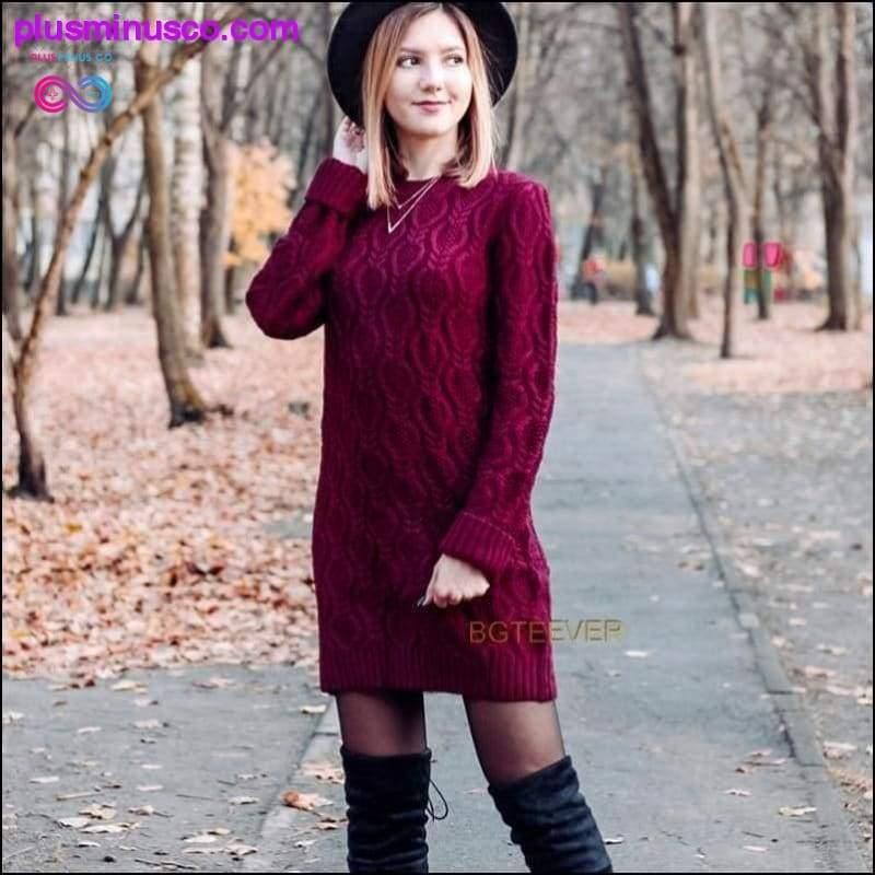 Plus Minus Co Autumn Winter Thick Warm Sweater Dress Women Sexy O-neck