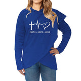 Plus Minus Co Autumn Winter Women Hoodies Sweatshirts Casual Plus Size Faith Printed Hooded Sweatshirt, view 4