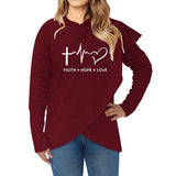 Plus Minus Co Autumn Winter Women Hoodies Sweatshirts Casual Plus Size Faith Printed Hooded Sweatshirt, view 5