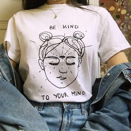 Plus Minus Co Be Kind To Your Mind Funny Shirts Mind Graphic T Shirt Summer Short Sleeve Aesthetic Grunge Tees Women Tee Tops Clothing