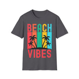 Plus Minus Co Beach Vibes Retro Vintage Sunset Palm Trees Summer Tank Top T-shirt, view 2