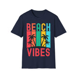 Plus Minus Co Beach Vibes Retro Vintage Sunset Palm Trees Summer Tank Top T-shirt, view 4