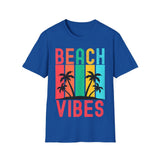 Plus Minus Co Beach Vibes Retro Vintage Sunset Palm Trees Summer Tank Top T-shirt, view 5