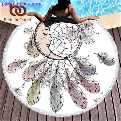 Plus Minus Co BeddingOutlet Moon and Dreamcatcher Tassel Mandala Tapestry Bohemian Round Beach Towel Toalla